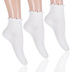 3 Pairs White Tube Socks, Ruffle Ankle Socks Women Casual Cute Crew Sock Frilly Breathable Cotton Warm Soft Crew Sock in Kuwait