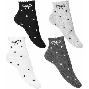 4 Pairs Bow Socks Women, Cute Ruffle Polka Dot Socks Soft Breathable Coquette Crew Socks for Women Girls in Kuwait