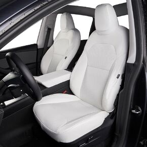 Premium White Nappa Leather Seat Covers for Tesla Model Y Refreshed Facelift Juniper 2025 2026, Full Set Custom Fit, Airbag & Seat Belt Compatible, Includes Installation Tools-White in Kuwait