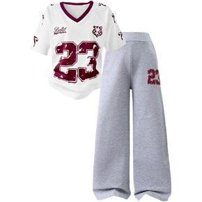 Tween Girls Clothes Short Sleeve Graphic T-Shirt Top + Sweatpant 2 Piece Outfit Set, Size 7-15Years in Kuwait