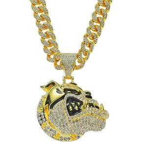 الرجال الهيب هوب حجر الراين بولدوج رئيس قلادة قلادة روك مغني الراب المجوهرات، القوطية الشرير الصخرة مثلج خارج الذهب بولدوج رئيس الكوبي سلسلة الارتباط للرجال in Kuwait