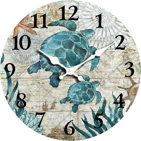 ساعة حائط خشبية صغيرة على شكل سلحفاة بحرية مقاس 8 بوصات - ساعة ديكور صامتة غير موقوتة تعمل بالبطارية للمطبخ والمنزل وغرفة النوم والمكتب in Kuwait
