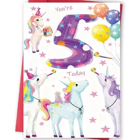 Happy 5th Birthday Card Gift for Girls, Cute 5 Year Old Birthday Decoration for Daughter Granddaughter Niece in Kuwait