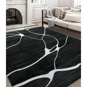 YIHOUSE Area Rug Washable 8'x10'- Rug for Living Room Bedroom Large Abstract Black and White Rug Non-Slip Ultra-Thin Home Decor,Black Warping,8x10ft in Kuwait