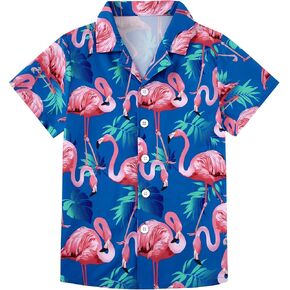YALLET Boys Hawaiian Shirt Short Sleeve Floral Button Down Shirts Tropical Holiday Beach Top Vacation Clothes 6-14 Years in Kuwait