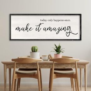 Today Only Happens Once Make It Amazing Wall Art Decor 32x12 Inch Large Inspirational Quote Sign Rustic Living Room Vintage Wood Frame Office Motivational Home Wall Hanging (Wood) in Kuwait