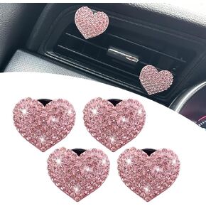 Eratus 4 PCS Car Air Conditioning Vent Clip, Heart-Shaped Rhinestones Sparkling Decorations, Non-Destructive Insert Air Vent Interior Accessories, Universal for Most Cars Trucks (Pink) in Kuwait