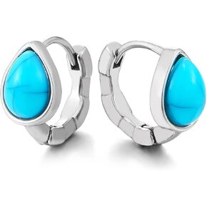 Women's Stainless Steel Turquoise Teardrop Hoop Earrings, Pear Shaped Huggie Studs, Bohemian Chic Jewelry, Vibrant Blue Accessory, Gift for Her in Kuwait