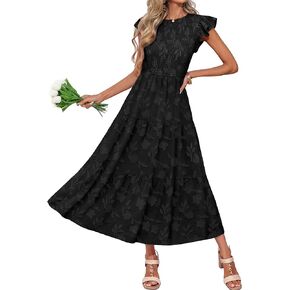 Women's 2026 Summer Boho Floral Midi Dress Casual Flutter Short Sleeve Smocked Flowy Long Dress in Saudi Arabia