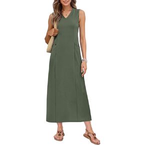 MISFAY Women Summer Maxi Dresses 2026 Casual V Neck Wrinkle-Free Long Sundress Slit Shirt Dress Vacation Outfits with Pockets in Kuwait