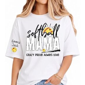 Personalized Softball Nickname T-Shirt, Custom Kidnames on Sleeves, Proud Softball Mama Shirt, Gift for Nana, Mom in Kuwait