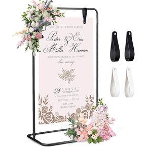 Wedding Welcome Sign Stand, Gold Welcome to Our Wedding Hanging Sign Easel Stand, Metal Easel Display Stand Sign Holder Seating Chart Display with Leather Sign Straps for Party, Birthday in Kuwait