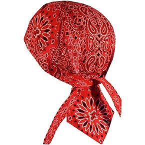 Capsmith Red Black Paisley Danbanna Head Wrap Durag Doo Rag Skull Cap Biker with Sweatband, One Size in Kuwait