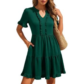 Berydress Womens Summer Dresses with Pockets 2026 Short Sleeve V Neck Casual Tiered Ruffle Babydoll Flowy Mini Sun Dress in Kuwait