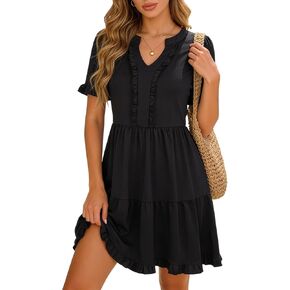 فساتين الصيف النسائية من بيريدريس مع جيوب 2026 بأكمام قصيرة وفتحة رقبة على شكل V كاجوال متدرجة مكشكشة بيبي دول فستان شمس صغير متدفق in Kuwait