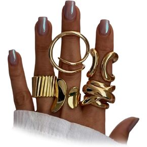 Gold Stack Statement Ring Set for Women,Vintage Chunky Irregular Geometric Knuckle Rings,Trendy New Year Jewelry Gift Holiday Accessories in Kuwait