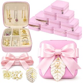 Travel Jewelry Case Bulk, 10 Pcs Leather Bridesmaid Jewelry Box, Blank Surface for DIY, Tangle-Free Storage for Earrings, Rings & Necklaces, Perfect for Party Favors & Group Gifts (Pink) in Saudi Arabia