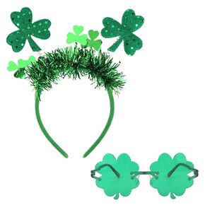 مجموعة عصابة رأس ونظارات Ondder Shamrock - عصابة رأس على شكل البرسيم الأخضر ونظارات تنكرية لعيد القديس باتريك، ملحقات الحفلات الاحتفالية للنساء in Kuwait