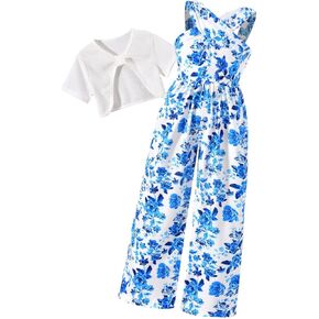 HIHA Little Girls Jumpsuit Kids Criss Cross Halter Romper with Short Sleeve Crop Tops Size 6-12 in Kuwait