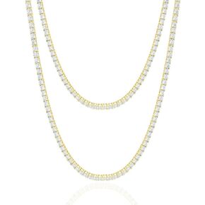 Genuine Authentic Italian Sterling Silver VVS1/D 6.55 Ctw. Lab Created Diamond 14K Real Yellow Gold Bonded (3X layer Thick Micron Plating) 3mm One Row Tennis Link Chain Neckless Unisex in Kuwait