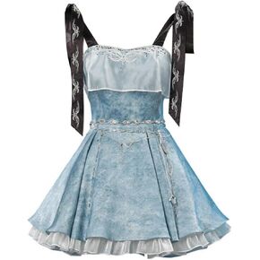 Yejue Women Cosplay Costumes Knot-Shoulder Mini Dress Back-Tie Bustier Dress Game Anime Events Party Casual Outfit in Kuwait