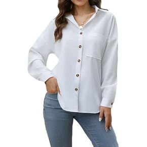 Scacto Women's Button Down Shirts Drop Shoulder Long Sleeve Button Up Shirt with Pocket in Kuwait