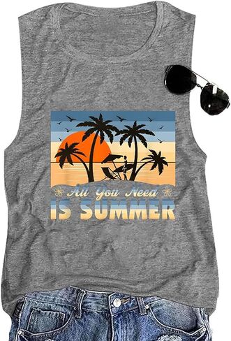 Women Summer Tank Tops Funny Beach Wave Graphic Tees Vintage Sleeveless Tops in Saudi Arabia