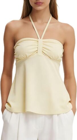 Womens Y2K Halter Neck Babydoll Top Sleeveless Backless Tie Back Tank Tops Cute Summer Peplum Ruffle Cami Shirt in Kuwait