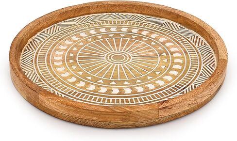 Tea Light Holder Mango Wood Round Wooden Decorative Candle Plate for Farmhouse Table Decor, Coffe Table, Kitchen Centerpieces (12" X 12" X 1") in Kuwait