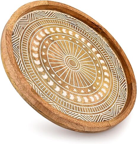 Tea Light Holder Mango Wood Round Wooden Decorative Candle Plate for Farmhouse Table Decor, Coffe Table, Kitchen Centerpieces (12" X 12" X 1") in Kuwait
