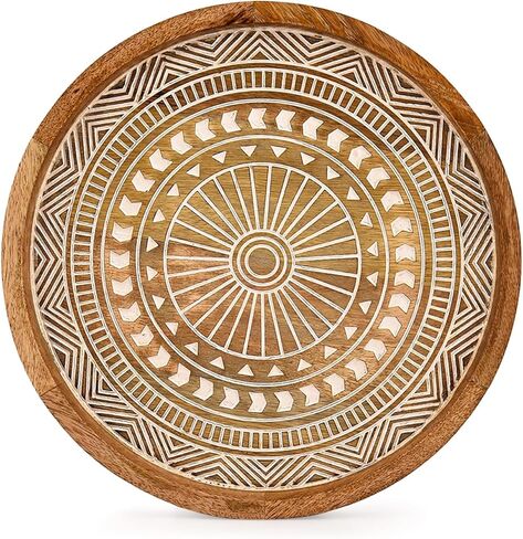 Tea Light Holder Mango Wood Round Wooden Decorative Candle Plate for Farmhouse Table Decor, Coffe Table, Kitchen Centerpieces (12" X 12" X 1") in Kuwait