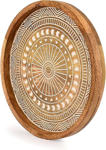 Tea Light Holder Mango Wood Round Wooden Decorative Candle Plate for Farmhouse Table Decor, Coffe Table, Kitchen Centerpieces (12" X 12" X 1") in Kuwait