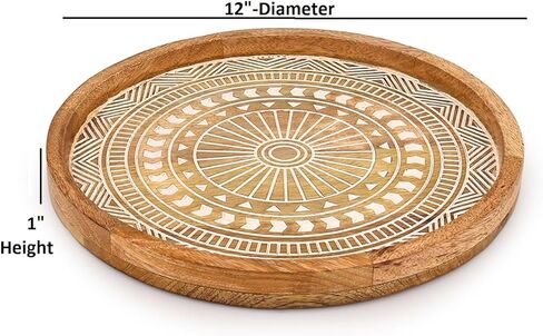 Tea Light Holder Mango Wood Round Wooden Decorative Candle Plate for Farmhouse Table Decor, Coffe Table, Kitchen Centerpieces (12" X 12" X 1") in Kuwait