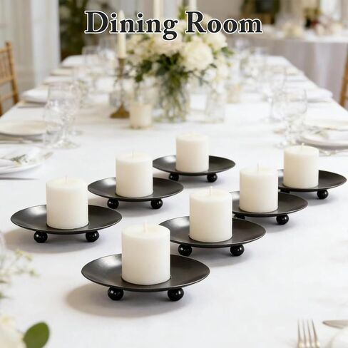MOAMUN 8 Pack Black Candle Holders for Pillar Candles, Premium Iron Pillar Candle Plates Stand for Led, Wax Candles, Decorative Candle Tray Dish for Spa Weddings Table Centerpiece in Saudi Arabia
