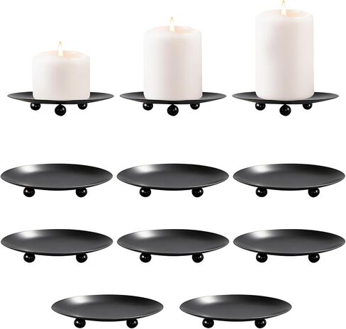 MOAMUN 8 Pack Black Candle Holders for Pillar Candles, Premium Iron Pillar Candle Plates Stand for Led, Wax Candles, Decorative Candle Tray Dish for Spa Weddings Table Centerpiece in Saudi Arabia