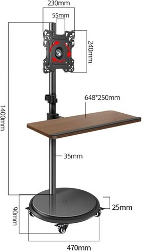 حامل تلفزيون متنقل - مع صينية لوحة مفاتيح وشاشة كمبيوتر وشاشة كمبيوتر وحامل دوار أفقي ورأسي وعربة متنقلة على الأرض in Kuwait