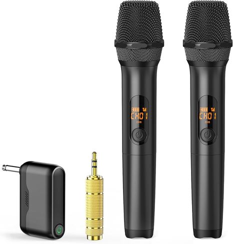 Wireless Microphone, Handheld UHF Dual Metal Cordless Dynamic Mic System with Rechargeable Receiver,200ft Range,for Karaoke, Speech, Party, Wedding, Church,Singing Machine-Auto Connect in Kuwait
