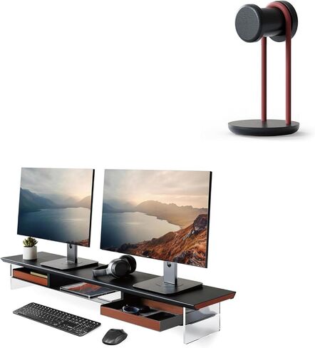 حامل شاشة مزدوج من فينج مع سماعة رأس للمكتب، أسود in Kuwait