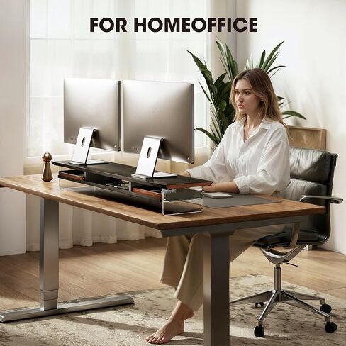 حامل شاشة مزدوج من فينج مع سماعة رأس للمكتب، أسود in Kuwait