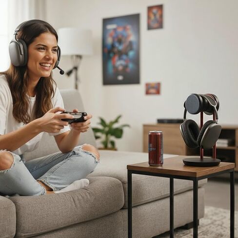 حامل شاشة مزدوج من فينج مع سماعة رأس للمكتب، أسود in Kuwait