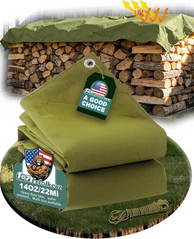 Canvas Tarp 8x10ft 22Mil Water-Resistant Tarps with Aluminum Grommets, 14OZ UV-Resistant Tarpaulin,Heavy-Duty Multi-Use Cloth Covers for Wood/Car/Roof/Boat/Camp/Canopy in Kuwait