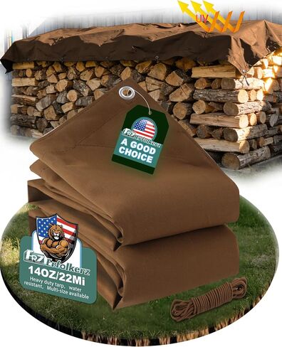 Canvas Tarp 8x10ft 22Mil Water-Resistant Tarps with Aluminum Grommets, 14OZ UV-Resistant Tarpaulin,Heavy-Duty Multi-Use Cloth Covers for Wood/Car/Roof/Boat/Camp/Canopy in Saudi Arabia