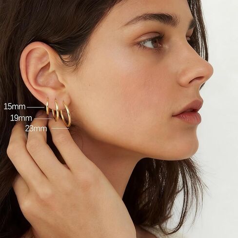 14K Gold Hoop Earrings for Women 14K Gold Earrings for Women Small Gold Hoop Earring for Womens Hoops Clean Circular Design with Smooth Lines Hoops Earring for Womens 15/19/23mm in Saudi Arabia