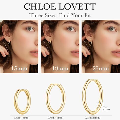 14K Gold Hoop Earrings for Women 14K Gold Earrings for Women Small Gold Hoop Earring for Womens Hoops Clean Circular Design with Smooth Lines Hoops Earring for Womens 15/19/23mm in Saudi Arabia