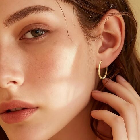 14K Gold Hoop Earrings for Women 14K Gold Earrings for Women Small Gold Hoop Earring for Womens Hoops Clean Circular Design with Smooth Lines Hoops Earring for Womens 15/19/23mm in Saudi Arabia