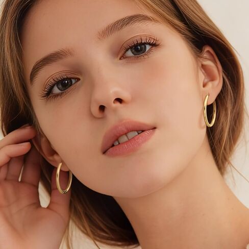 14K Gold Hoop Earrings for Women 14K Gold Earrings for Women Small Gold Hoop Earring for Womens Hoops Clean Circular Design with Smooth Lines Hoops Earring for Womens 15/19/23mm in Saudi Arabia