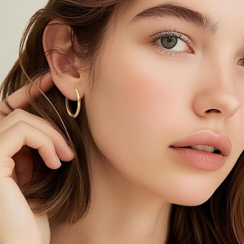 14K Gold Hoop Earrings for Women 14K Gold Earrings for Women Small Gold Hoop Earring for Womens Hoops Clean Circular Design with Smooth Lines Hoops Earring for Womens 15/19/23mm in Saudi Arabia