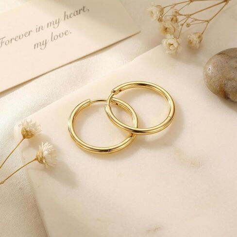 14K Gold Hoop Earrings for Women 14K Gold Earrings for Women Small Gold Hoop Earring for Womens Hoops Clean Circular Design with Smooth Lines Hoops Earring for Womens 15/19/23mm in Saudi Arabia