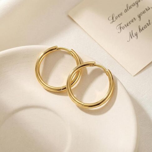 14K Gold Hoop Earrings for Women 14K Gold Earrings for Women Small Gold Hoop Earring for Womens Hoops Clean Circular Design with Smooth Lines Hoops Earring for Womens 15/19/23mm in Saudi Arabia
