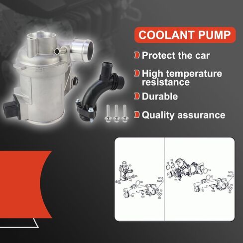 MUNIK Water Pump + Connector For Mercedes-Benz CLS260, C180, C200, C300, E200, E260, E300, GLC200, GLC300, SLC200, SLC260, SLC300 Peat# 2742000207, 2742000256 in Saudi Arabia